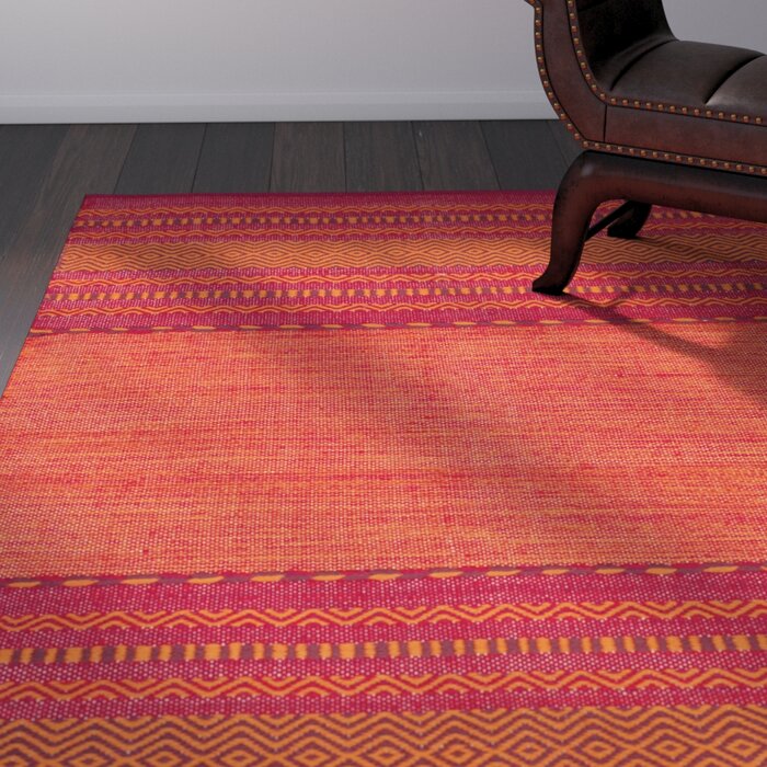 Bokard Handmade Flatweave Cotton Orange/Red Rug, Rectangle 8' x 10'
