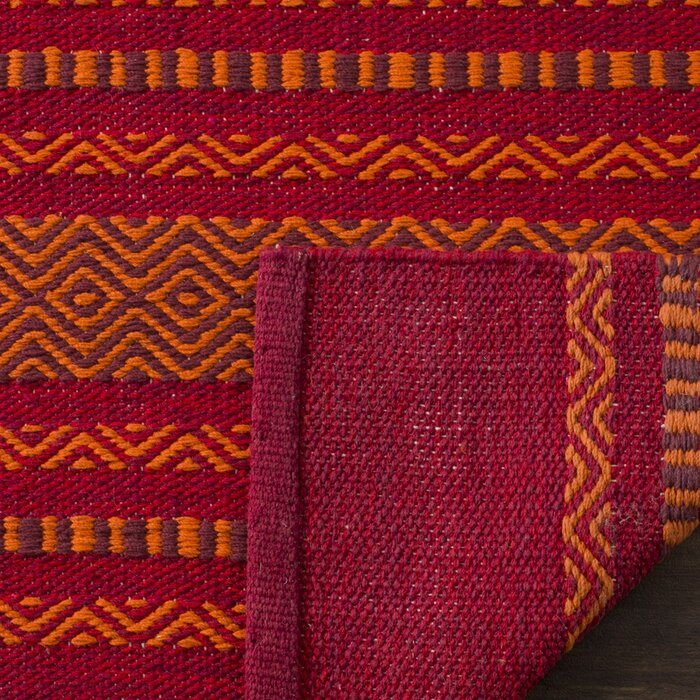 Bokard Handmade Flatweave Cotton Orange/Red Rug, Rectangle 8' x 10'