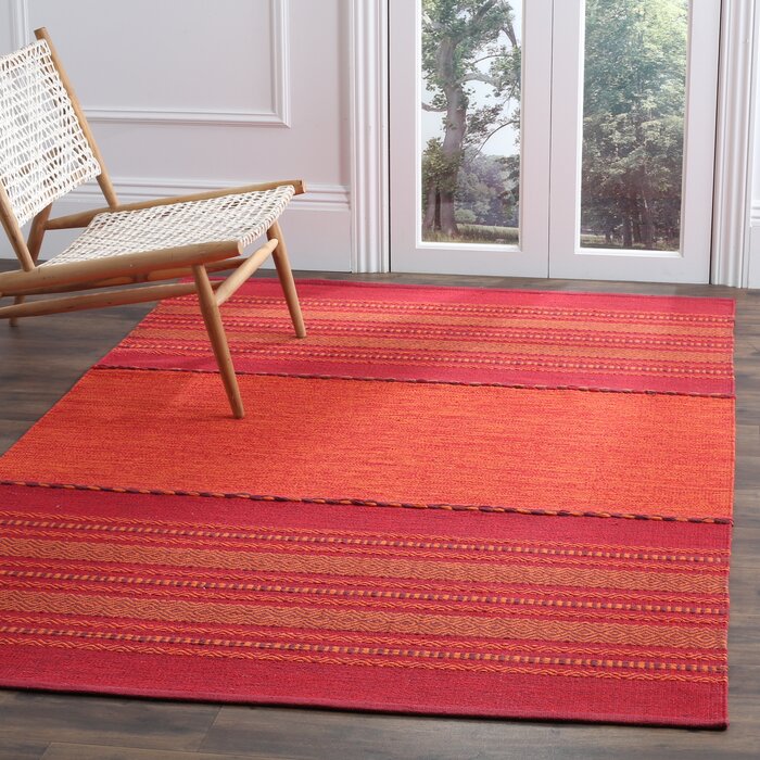 Bokard Handmade Flatweave Cotton Orange/Red Rug, Rectangle 8' x 10'
