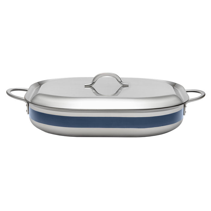 Bon Chef 5 qt. Cobalt Blue Bon Chef Stainless Steel Rectangular Braiser with Lid
