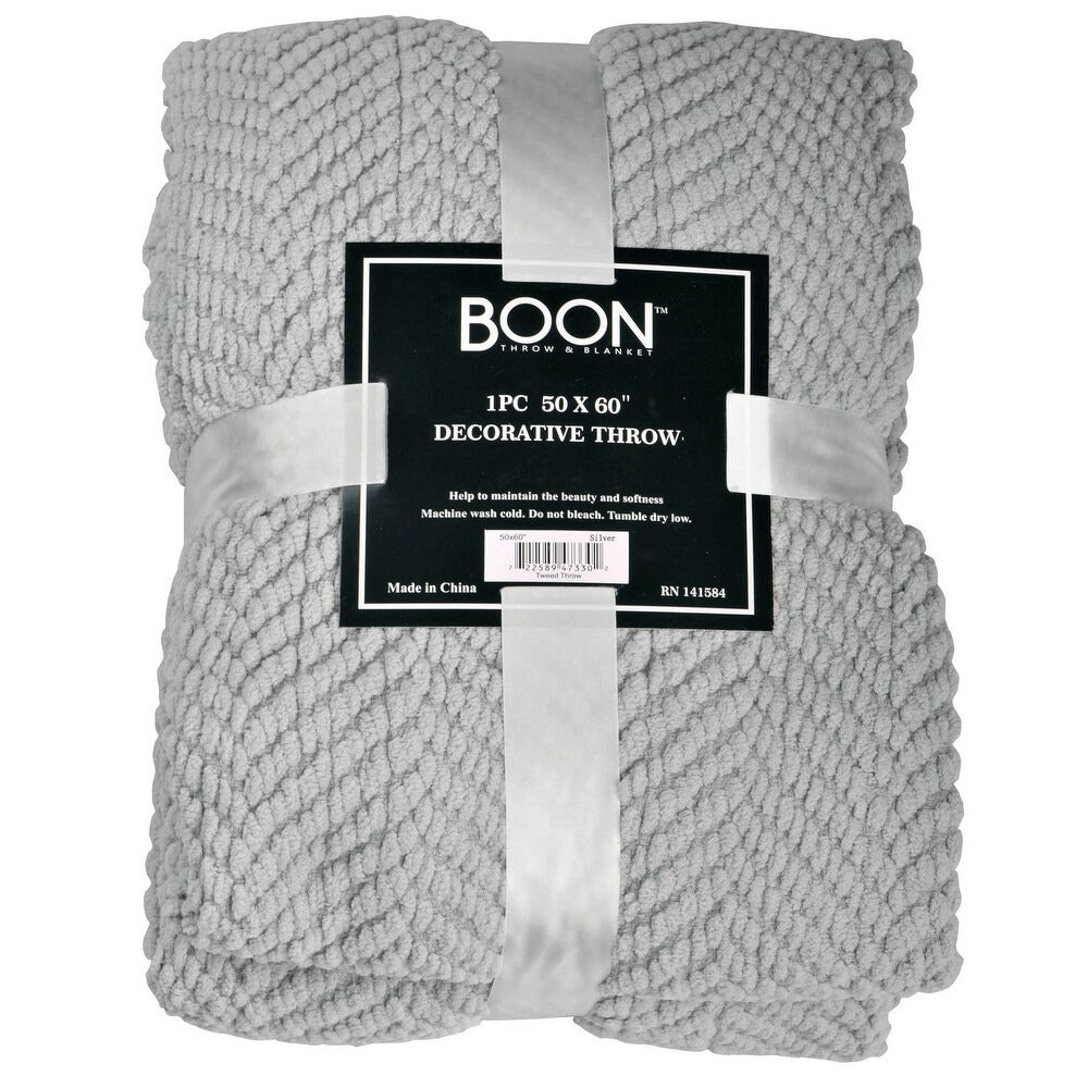 Boon Knitted Tweed Couch Throw - 50" x 60" - Silver