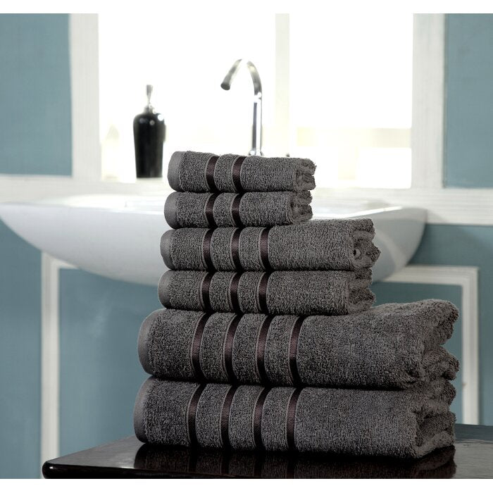Bornstein 6 Piece 100% Cotton Towel Set, Grey (#488)