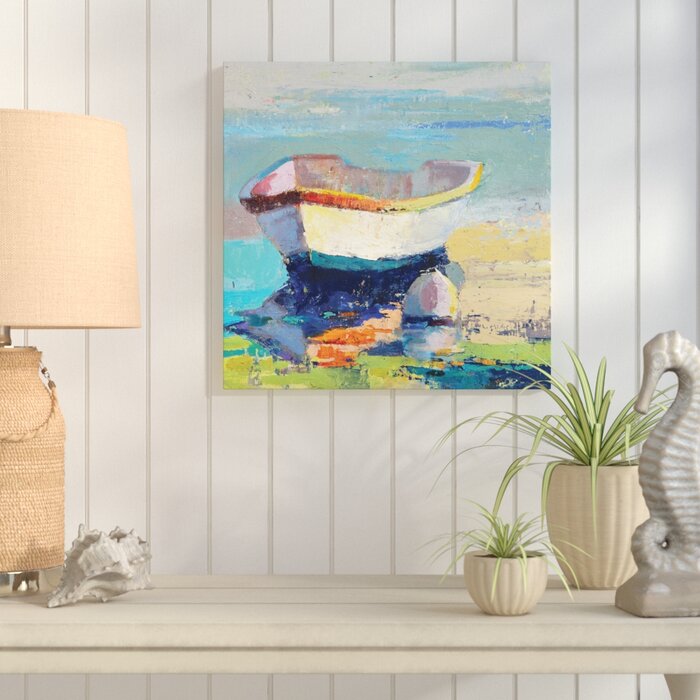 Bottle Green Boat Painting Print on Wrapped Canvas - 24" x 24" (#K1387)