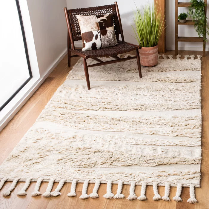 Bouscat Abstract Handmade Flatweave Wool Area Rug in Beige/Ivory Rectangle