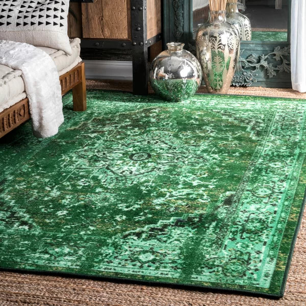 Bowning Oriental Area Rug in Green rectangle 6'x9'