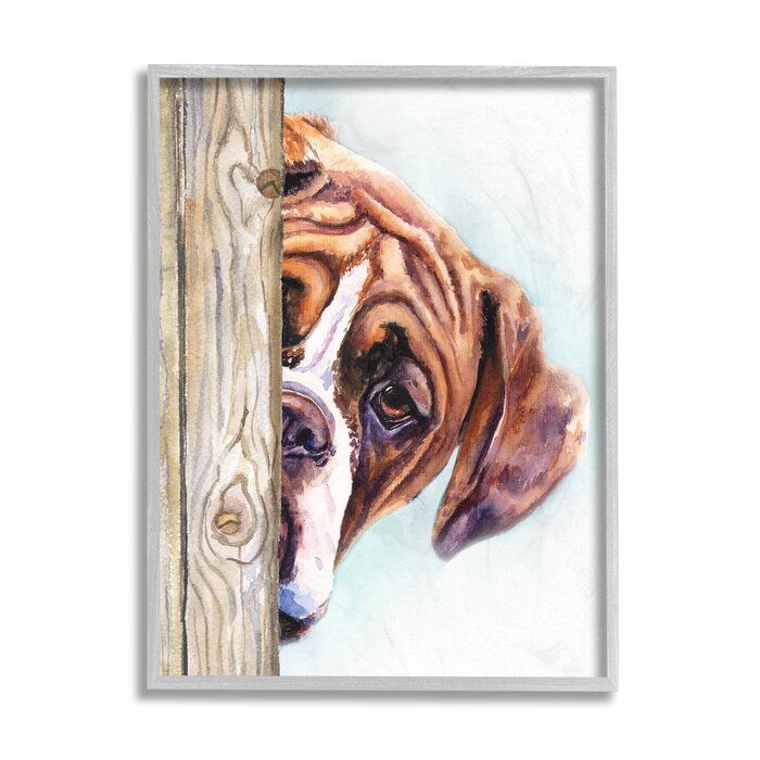 20" H x 16" W Boxer Dog Hide And Seek Puppy by George Dyachenko - Painting on Canvas