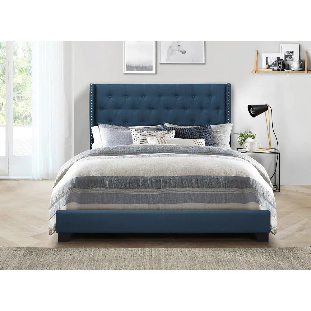 Brady Upholstered Tufted Wingback Panel Bed - Blue - King