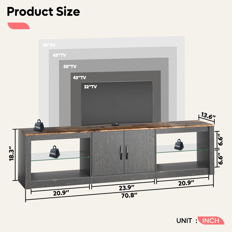 Black Brandenburg TV Stand for TVs up to 75" AS-IS* KB2572-A6-B4-P1