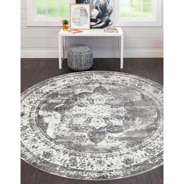 Brandt Oriental Area Rug in Gray round 7'