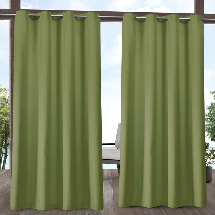 Breanna Solid Semi-Sheer Outdoor Grommet 96" Curtain Panels (Set of 2), Kiwi Green #HA1050