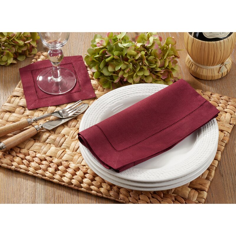 Burgundy Brenza Cocktail 6" Linen Napkin Set (Set of 2)
