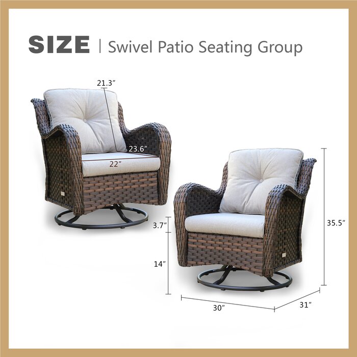 Brice Rocking Swivel Patio Chair with Cushions (Set of 2)