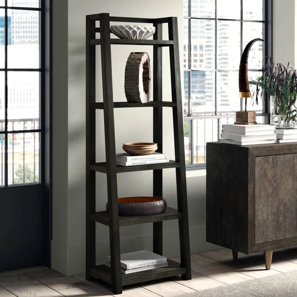 Ebonized Acacia Bridgnorth 72'' H x 24'' W Solid Wood Ladder Bookcase