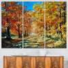 Bright Day in Autumn Forest - 3 Piece Painting Print on Wrapped Canvas Set (#K3913)