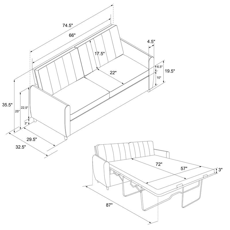 Brittany Sofa Bed Sleeper Queen (Gray)