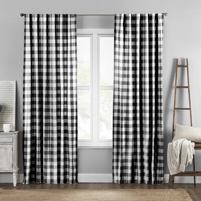 Broadus 100% Cotton Checkered Semi-Sheer Rod Pocket Single Curtain Panel, 52" x 84"
