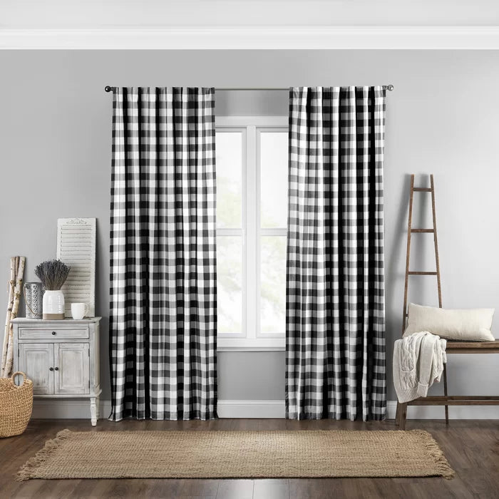 Broadus 100% Cotton Checkered Semi-Sheer Rod Pocket Single Curtain Panel, 52" x 84"