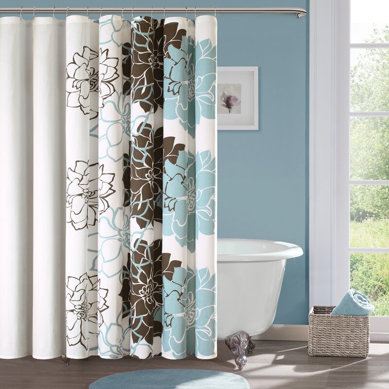 Blue / Brown Broadwell Cotton Single Shower Curtain SC156