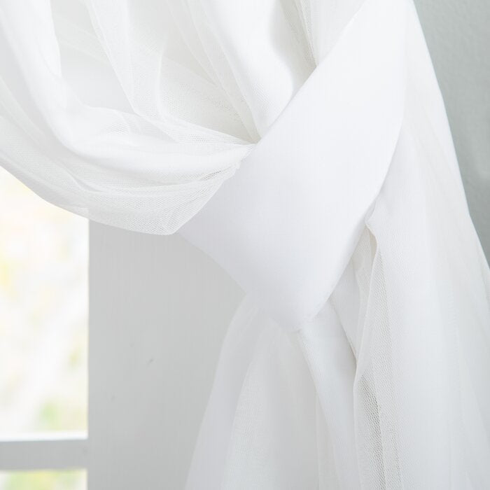 52" W x 96" L Brockham Solid Tulle Overlay Room Darkening Grommet Curtain Panels (Set of 2)