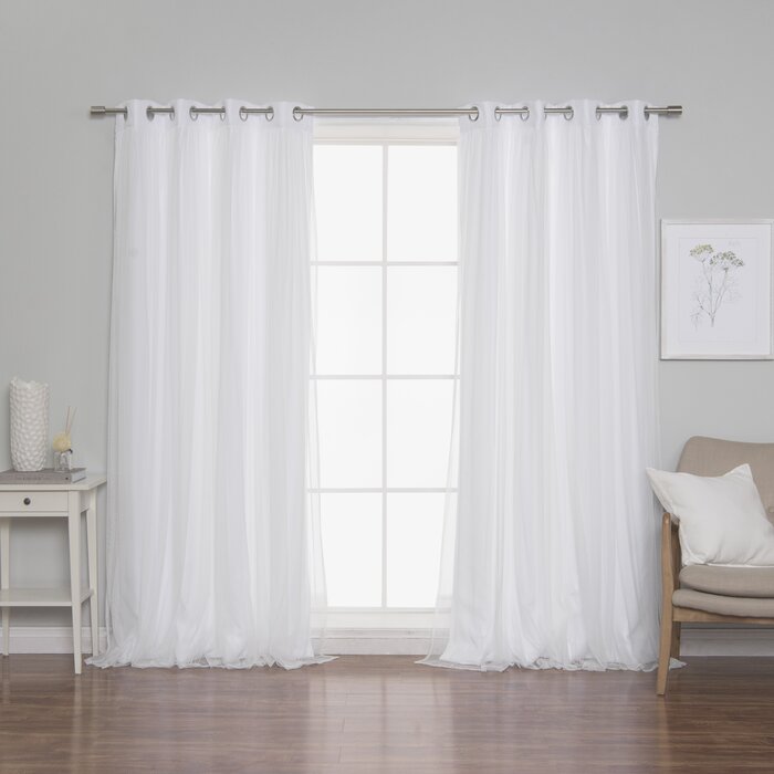 52" W x 96" L Brockham Solid Tulle Overlay Room Darkening Grommet Curtain Panels (Set of 2)