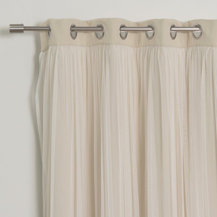 52" W x 96" L Brockham Solid Tulle Overlay Room Darkening Grommet Curtain Panels (Set of 2)
