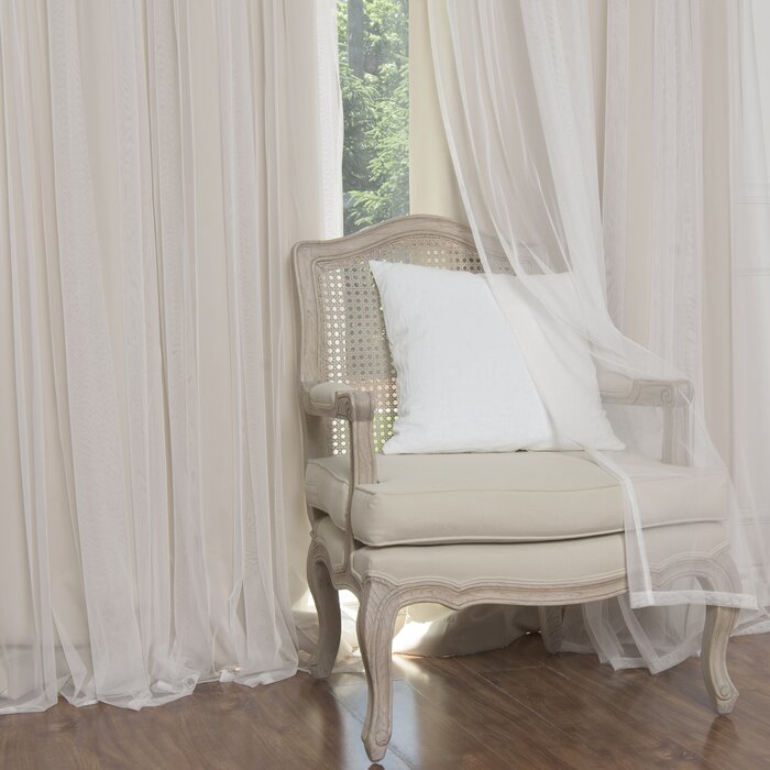 52" W x 96" L Brockham Solid Tulle Overlay Room Darkening Grommet Curtain Panels (Set of 2)