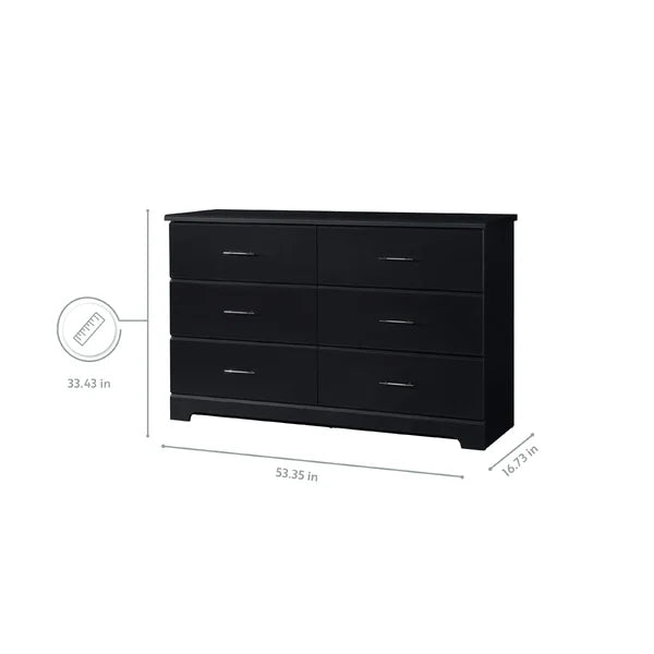 Black Brookside 6 Drawer Double Dresser