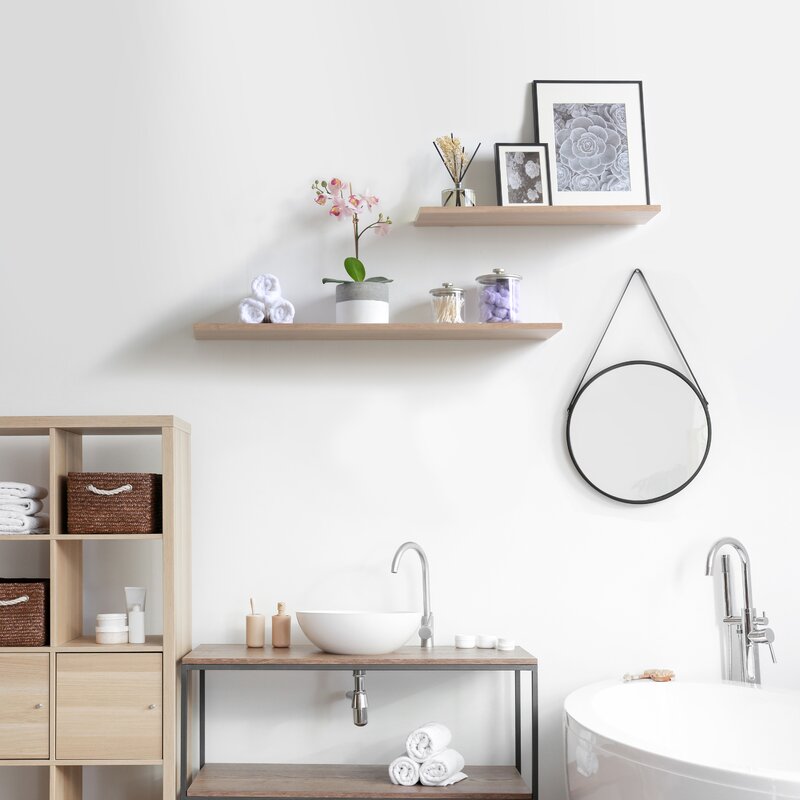 0.5" H x 36" W x 8" D Light Oak Brusly Floating Shelf (Set of 2)