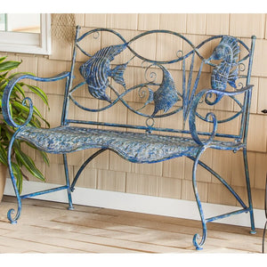 Brynne Blue Fish Metal Garden Bench 2320