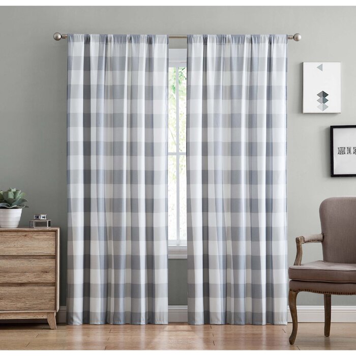 Buffalo Plaid Everyday Semi-Sheer Rod Pocket Curtain Panels (Set of 2) EE327