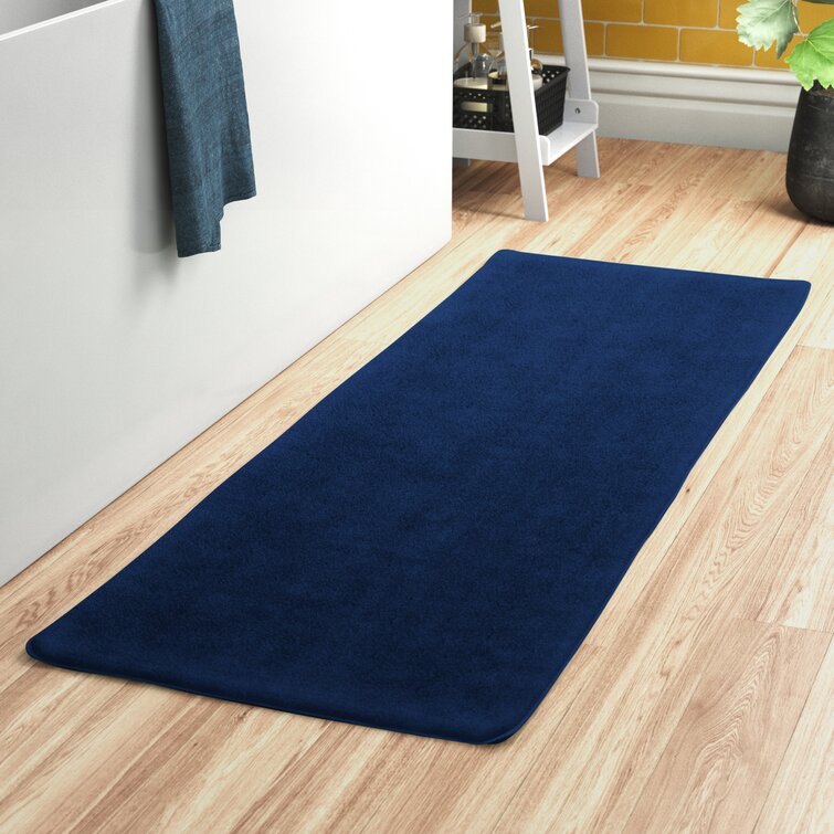 0.22" H x 26" W x 72" L Navy Blue Bundinie Hill Rectangular Polypropylene Non-Slip Solid Bath Rug