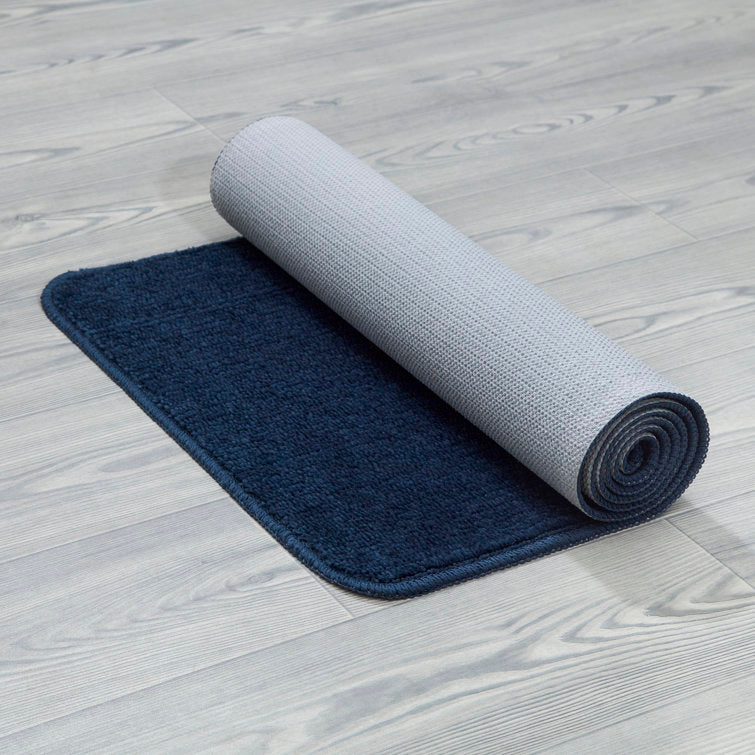 0.22" H x 26" W x 72" L Navy Blue Bundinie Hill Rectangular Polypropylene Non-Slip Solid Bath Rug
