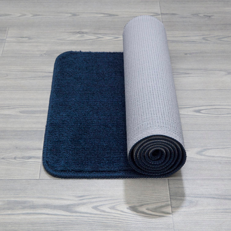 0.22" H x 26" W x 72" L Navy Blue Bundinie Hill Rectangular Polypropylene Non-Slip Solid Bath Rug