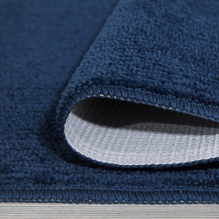 0.22" H x 26" W x 72" L Navy Blue Bundinie Hill Rectangular Polypropylene Non-Slip Solid Bath Rug