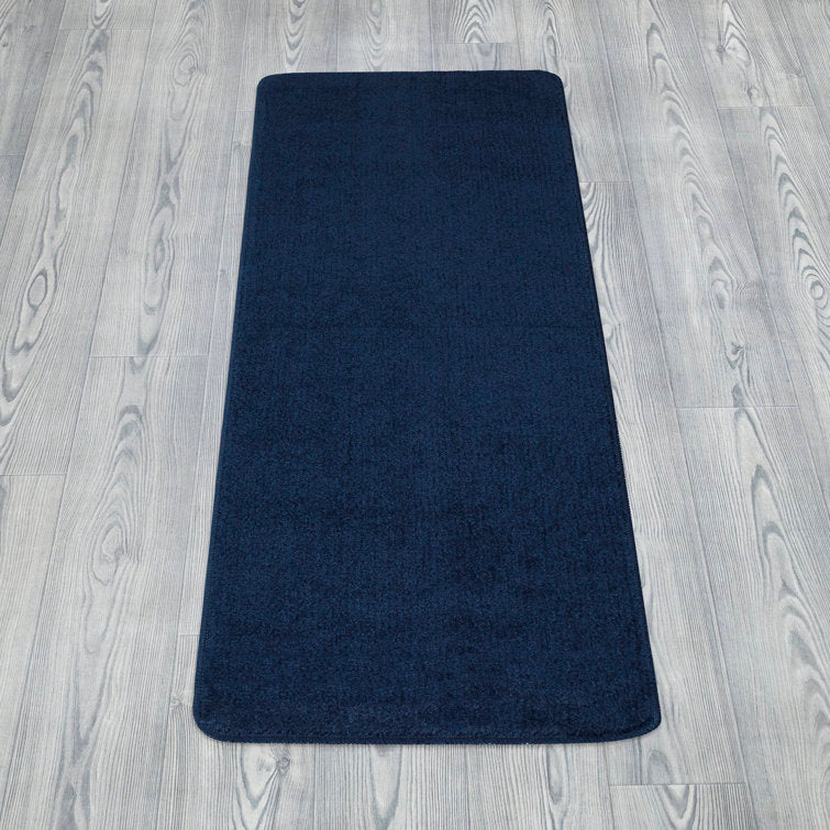 0.22" H x 26" W x 72" L Navy Blue Bundinie Hill Rectangular Polypropylene Non-Slip Solid Bath Rug