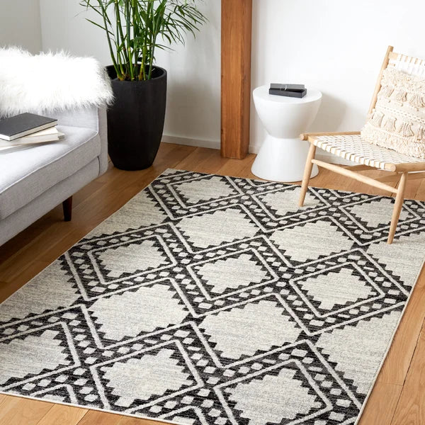 Burch Geometric Area Rug in Ivory/Black 9 x 12