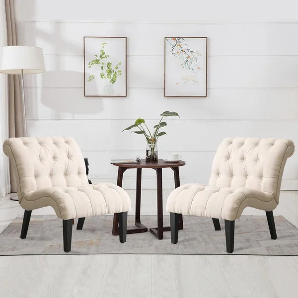 Burchfield 27.2'' Wide Tufted Linen Slipper Chair