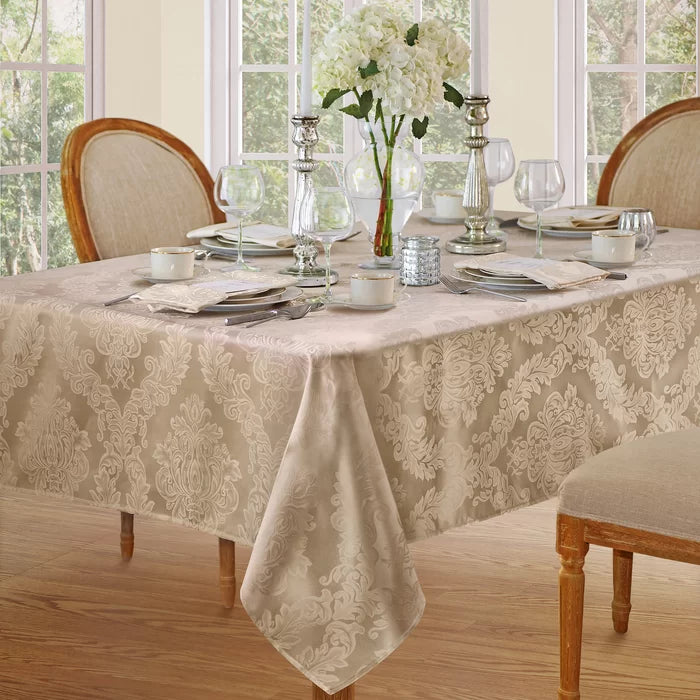 84" L x 60" W Oblong Beige Burchfield Floral Tablecloth