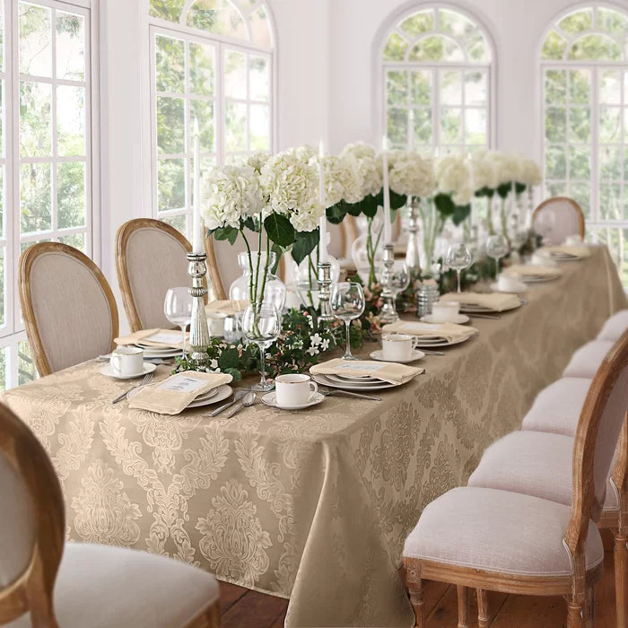 84" L x 60" W Oblong Beige Burchfield Floral Tablecloth