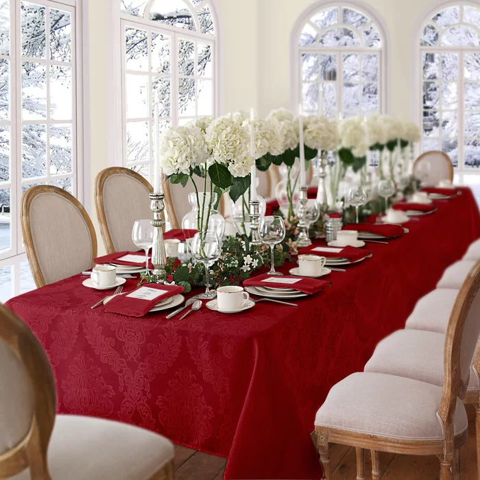 84" L x 60" W Oblong Red Burchfield Floral Tablecloth