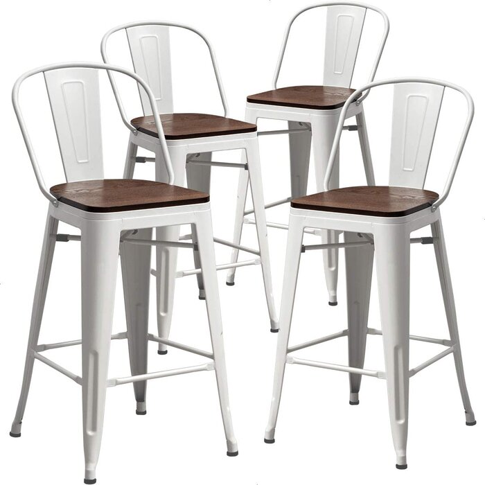 White Burney Bar Stool (30” Seat Height) (Set of 4)