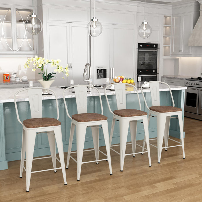 White Burney Bar Stool (30” Seat Height) (Set of 4)