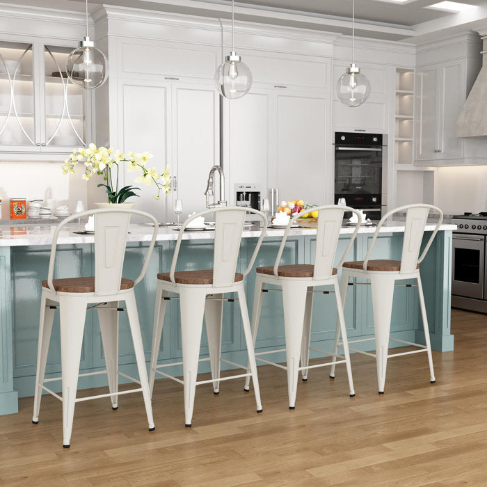 White Burney Bar Stool (30” Seat Height) (Set of 4)