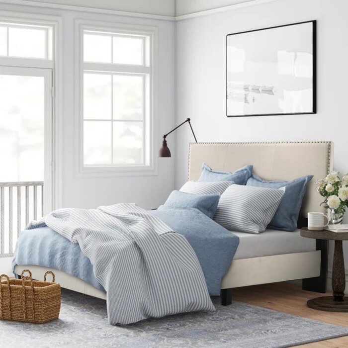 Beige Burrus Upholstered Low Profile Standard Bed, Queen