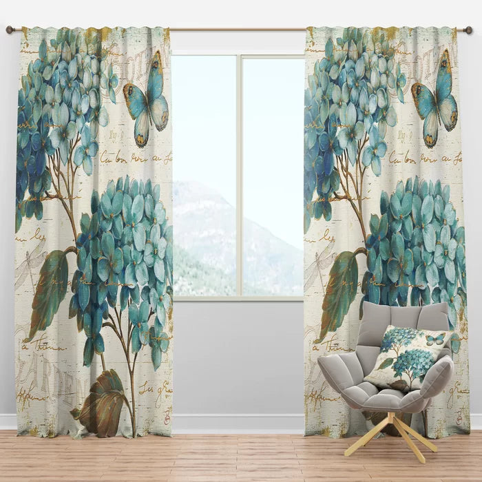 Butterfly Garden I Floral Semi-Sheer Thermal Rod Pocket Single Curtain Panel, 52"W x 84"L