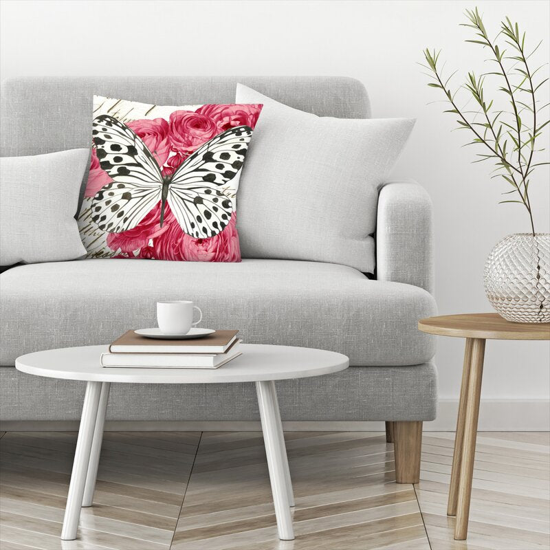 16" x 16" Butterfly Ranunculus Card Throw Pillow, B130-DS627