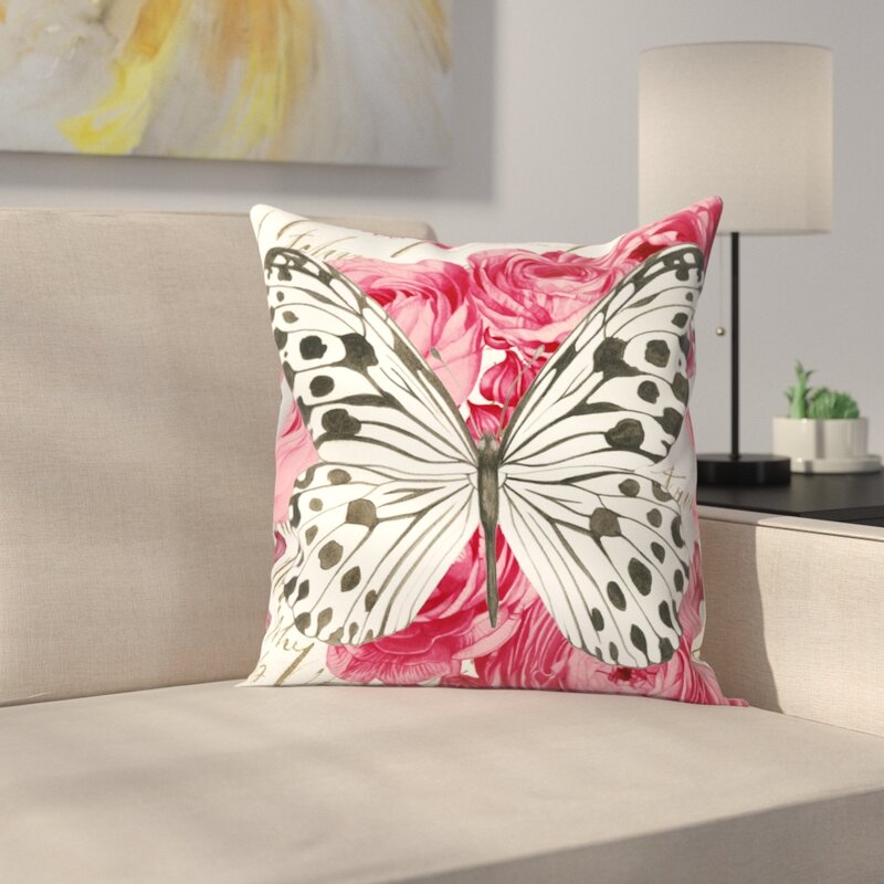 16" x 16" Butterfly Ranunculus Card Throw Pillow, B130-DS627