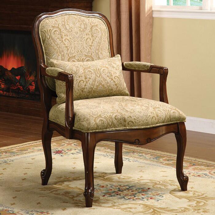 Waterville Accent Chair with Padded Fabric Seat, Solid Wood and Others, Matching Pillow Included, Dark Cherry Finish in Dark Cherry