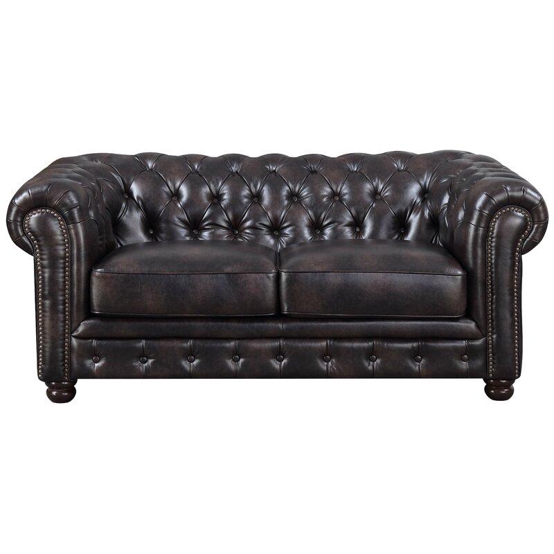 Caine 72" Faux Leather  Rolled Arm Chesterfield Sofa