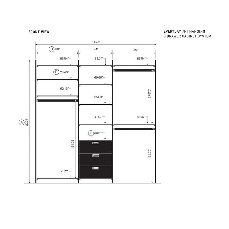 California Closets® The Everyday System 85" W 20"D Closet System Reach-In & Walk In Sets (8 Boxes) K8339